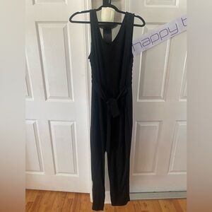 Liz Claiborne Black Sleeveless Jumpsuit with Tie Belt